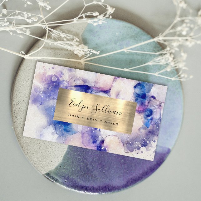 Blue Watercolor and Gold Foil Business Card (Creator Uploaded)