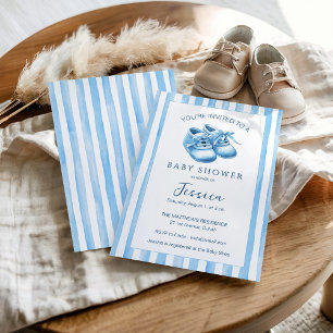 Blue Watercolor Baby Bootie Baby Shower Invitation