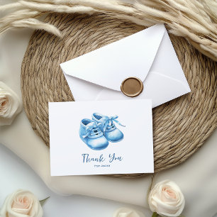 Blue Watercolor Baby Bootie Baby Shower  Thank You Card