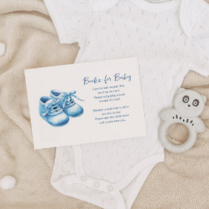 Blue Watercolor Baby Bootie Shower Books for Baby Enclosure Card