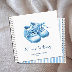 Blue Watercolor Baby Bootie Shower Wishes for Baby Notebook