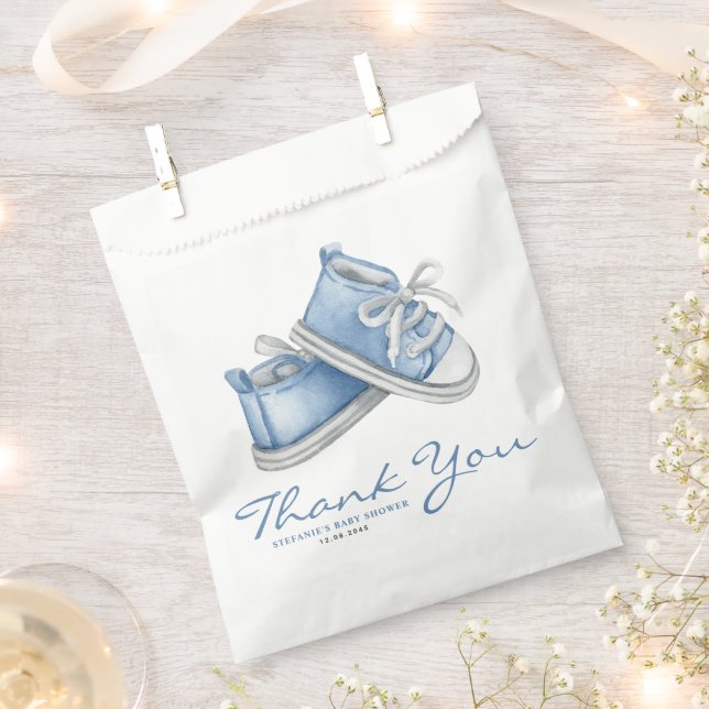 Blue Watercolor Baby Booties Baby Shower Favour Bags (Clipped)