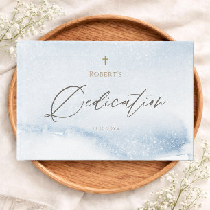 Blue Watercolor Baby Boy Dedication Guest Book