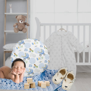 Blue Watercolor Baby Boy Nursery Decor Round Cushion