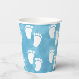 Blue Watercolor Baby Shower Footprint Pattern Paper Cups