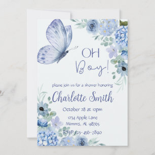  Blue Watercolor Baby Shower Invitation
