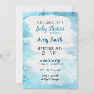 Blue Watercolor Baby Shower Invite