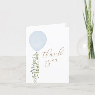 Blue Watercolor Balloon Eucalyptus Boy Baby Shower Thank You Card