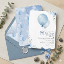 Blue Watercolor Balloon Floral Boy Baby Shower