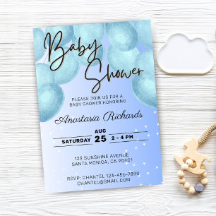Blue Watercolor Balloons Baby Shower Invitation