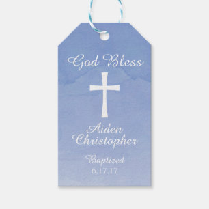 Blue Watercolor Baptism or Communion Gift Tag