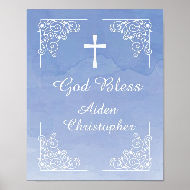 Blue Watercolor Baptism or Communion Welcome Sign (Front)