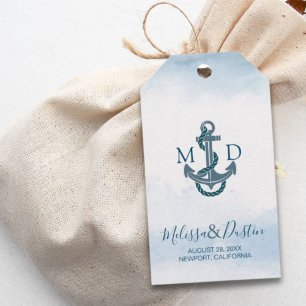 Blue Watercolor Beach Anchor Nautical Wedding  Gift Tags