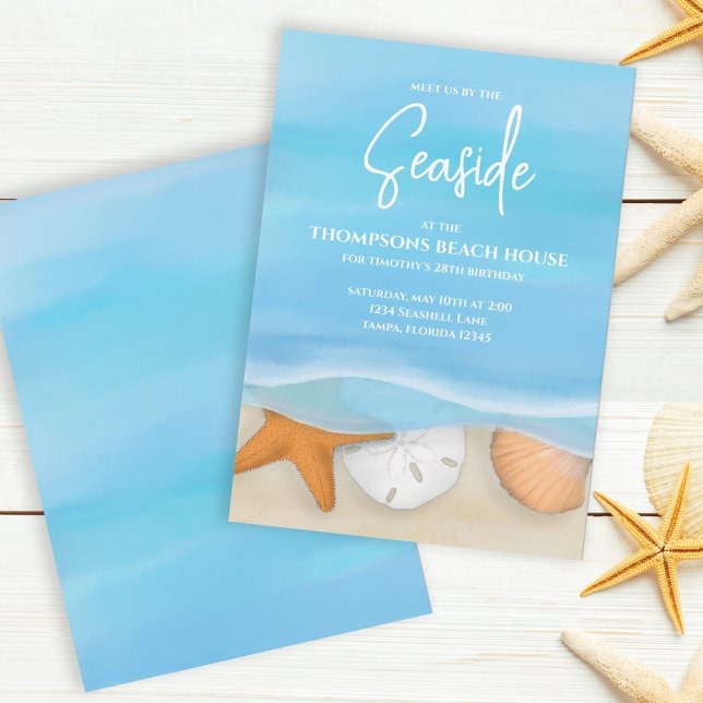 Blue Watercolor Beach Coastal Nautical Whimsical Invitation (Creator Uploaded)