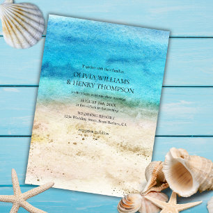Blue Watercolor Beach Wedding Invitation