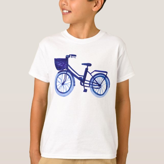 Blue Watercolor Bicycle T-Shirt (Front)