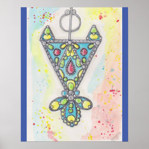 Blue Watercolor Bijou Kabyle Poster