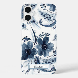 Blue Watercolor Blooms Floral iPhone 16 Plus Case