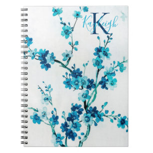 Blue Watercolor Blooms Monogrammed Notebook