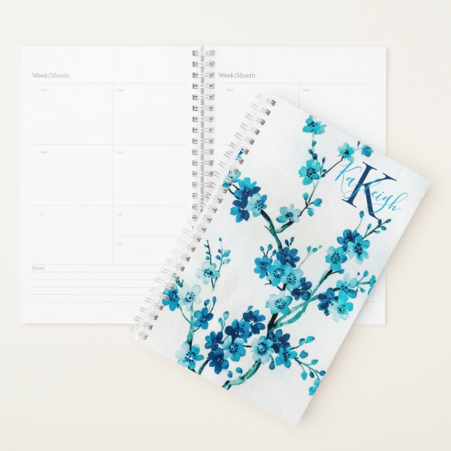Blue Watercolor Blooms | Monogrammed Planner (Display)