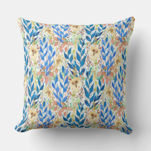Blue Watercolor Blossom Garden Cushion