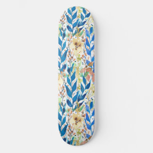 Blue Watercolor Blossom Garden Skateboard
