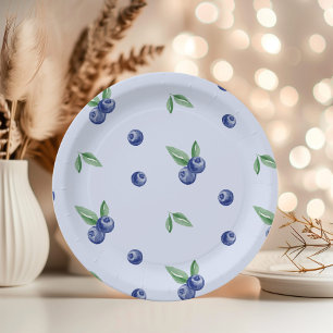Blue Watercolor blueberry berry sweet birthday Paper Plate