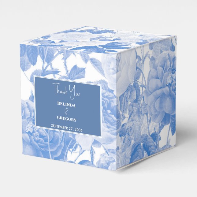 Blue Watercolor Botanical Florals Wedding  Favour Box (Front Side)