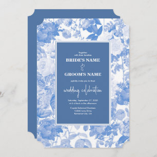 Blue Watercolor Botanical Florals Wedding Invitation