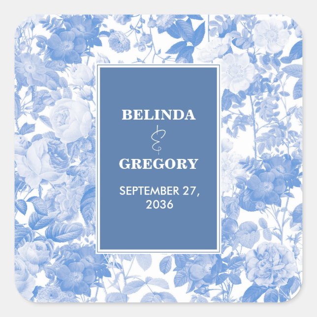 Blue Watercolor Botanical Florals Wedding  Square Sticker (Front)