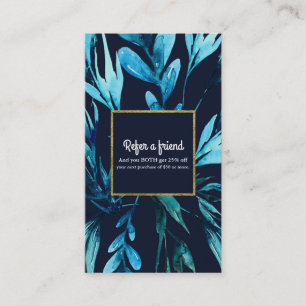 Blue Watercolor Botanical Glam Refer a Friend Card