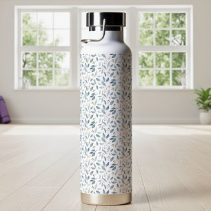 Blue Watercolor Botanical Pattern Water Bottle