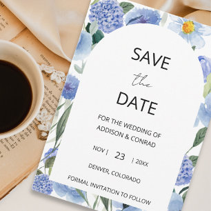 Blue Watercolor Botanical Save The Date Card