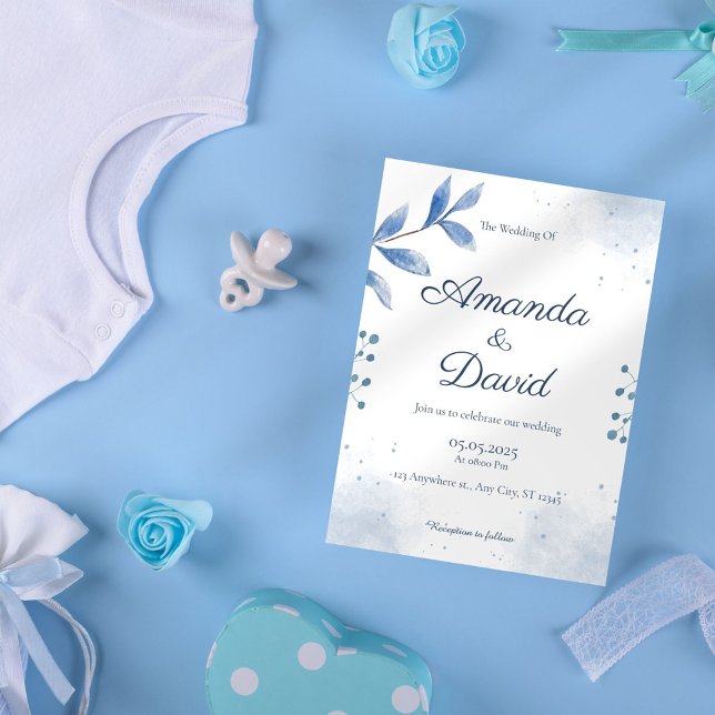 Blue Watercolor Botanical Wedding Invitation (Creator Uploaded)