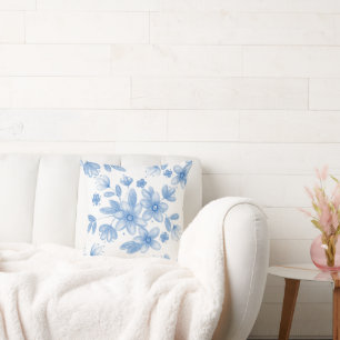 Blue Watercolor Bouquet Pattern Reversable Cushion