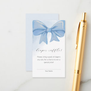 Blue Watercolor Bow Baby Shower Diaper Raffle Enclosure Card