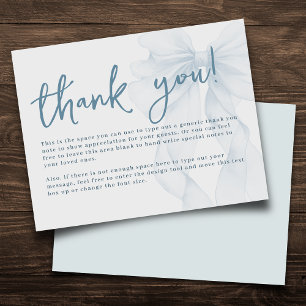 Blue Watercolor Bow Baby Shower Flat Thank You Card
