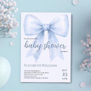 Blue Watercolor Bow Baby Shower minimalistic Invitation