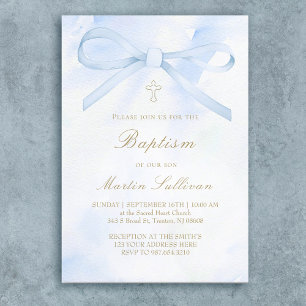 blue watercolor bow   Baptism Invitation