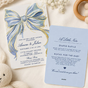 Blue Watercolor Bow Boy Baby Shower All-in-One