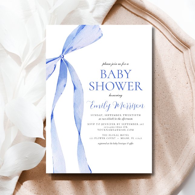 Blue Watercolor Bow Boy Baby Shower Invitation (Creator Uploaded)