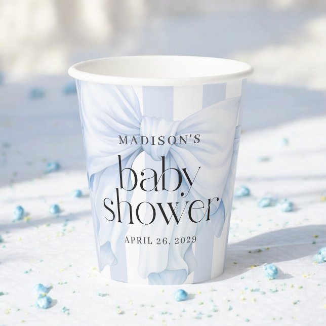 Blue Watercolor Bow Boy Baby Shower Paper Cups (Creator Uploaded)