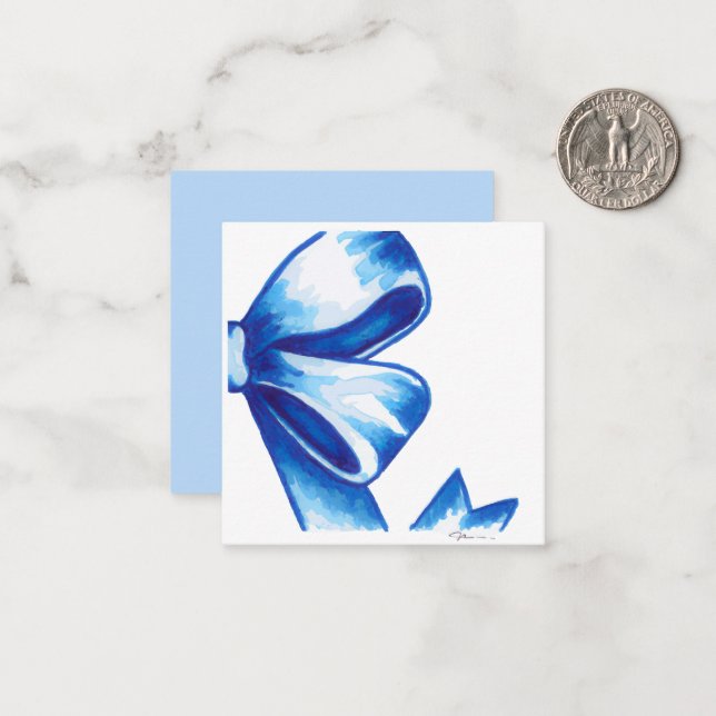 Blue Watercolor Bow Enclosure Card (Front/Back In Situ)