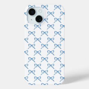 Blue Watercolor Bow Pattern iPhone 15 Case