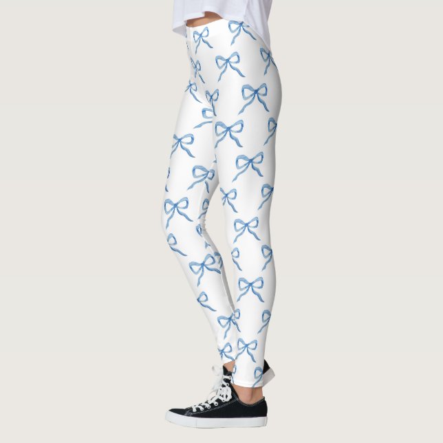 Blue Watercolor Bow Pattern Leggings (Left)