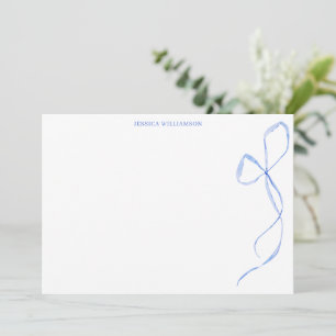 Blue Watercolor Bow Personalised Stationery Thank You Card