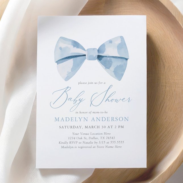 Blue Watercolor Bowtie Boy Baby Shower Invitation (Creator Uploaded)