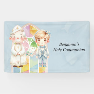 Blue Watercolor Boy 1st. Communion Banner