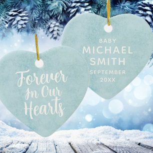 Blue Watercolor Boy Baby Memorial Heart Christmas Ceramic Tree Decoration