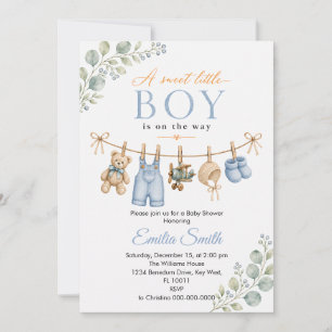 Blue Watercolor Boy Baby Shower Invitation